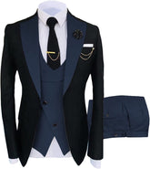 Noah Navy Blue Shawl Lapel Three-Piece Formal Prom Ensemble